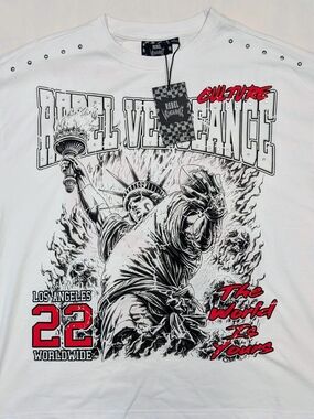 Rebel Vengeance Studded Statue of Liberty Los Angeles Graphic T-Shirt NWT L